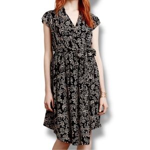 Anthropologie Noronha Faux Wrap Belted Dress By Maeve Safari Elephant Print sz S